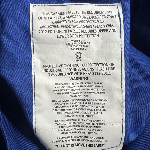 Wenaas Flame Resistant Coveralls Mens 48 Blue Reflective NFPA 2112 HRC 2 FRC-X - Picture 9 of 13